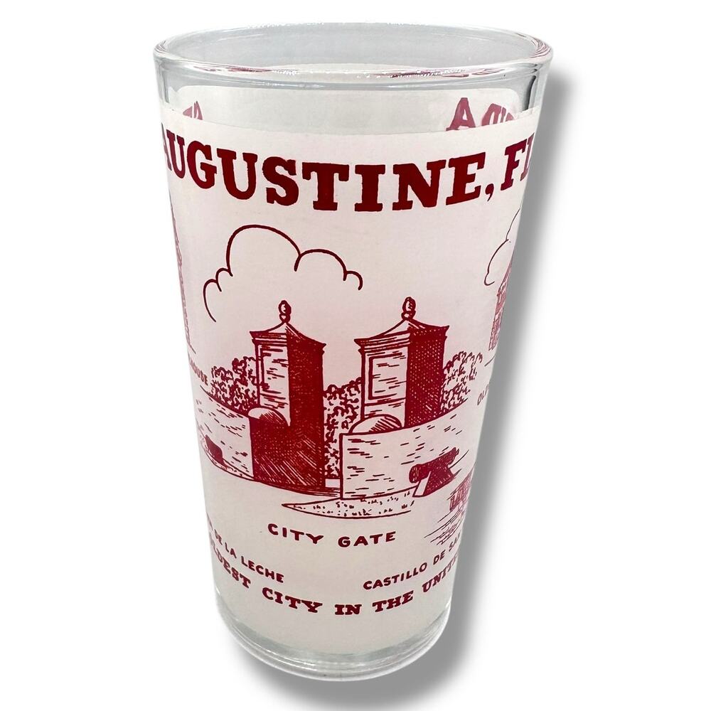 Vintage Florida St Augustine Souvenir Glass Frosted Tumbler Hazel Atlas MCM